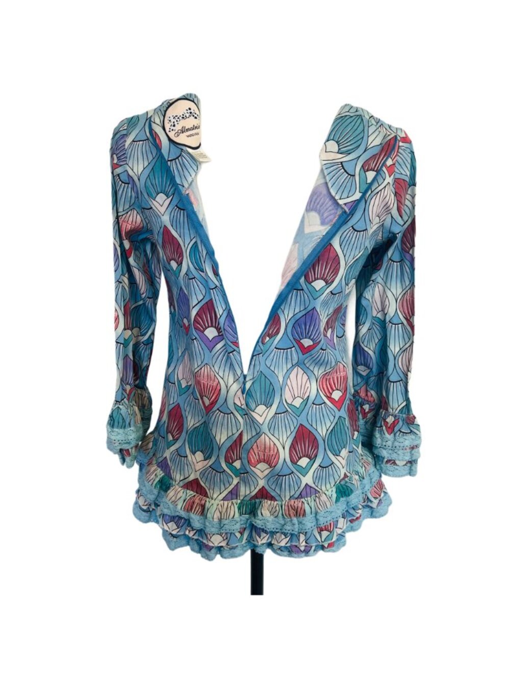 Almatrichi Madrid Spain Boho Blouse Geometric Ruffle Minimalist Preppy RARE Top - Picture 8 of 12